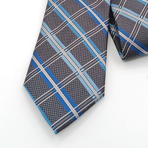 Protocol Plaid Tie Mens 61” Gray Blue Textured Designer Classic Preppy New